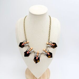 J.Crew Tortoiseshell Statement Necklace Coral Rhinestone Bib